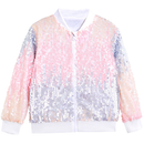 Kids Ribbed Cuffs Sequin Jacket Glitter Zipper Gradient Bomber Coat - AwwwCos