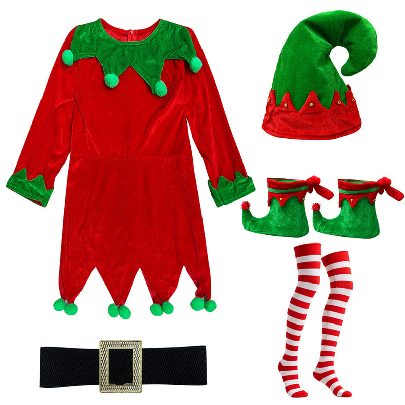 Kids Boys Santa Claus Elf Cosplay Costume Christmas Velvet Dress Hat Shoes