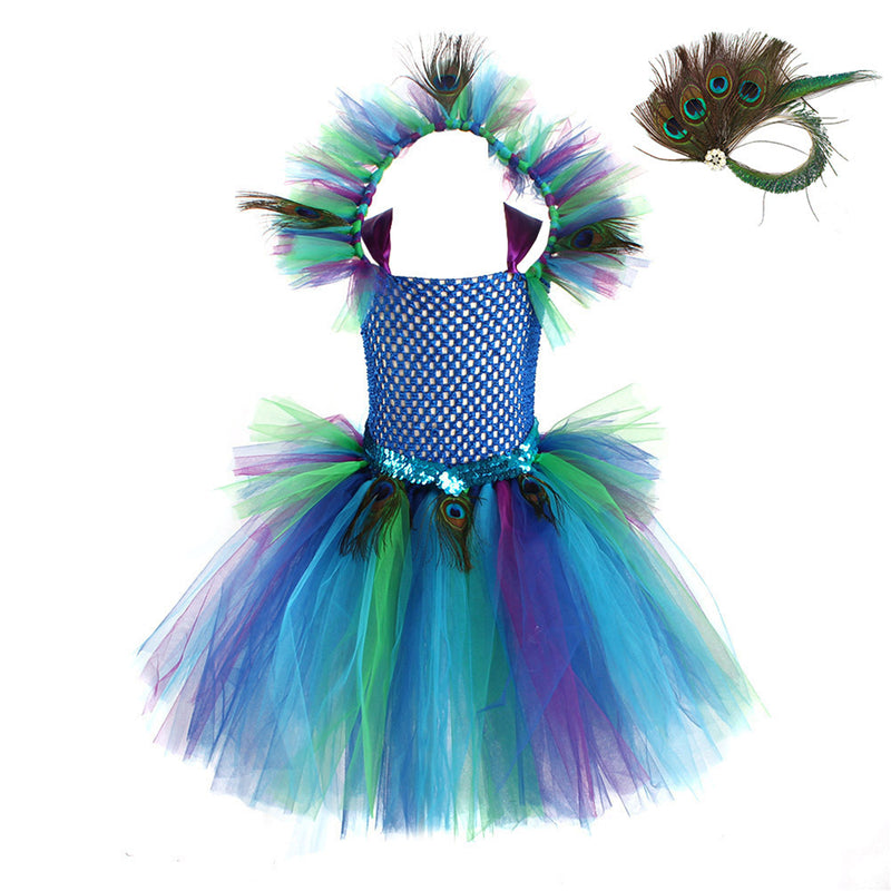 Kids Flower Girl Tutu Deluxe Peacock Dress for Wedding Party - AwwwCos