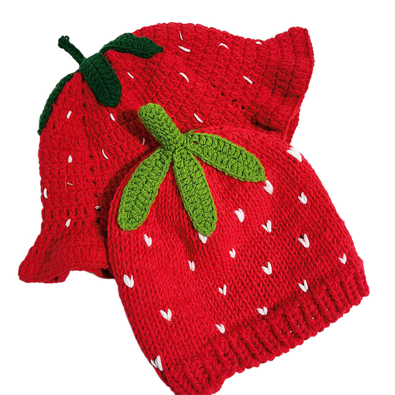 Knitted Crochet Hat Fruits Strawberries Oranges Handmade Cosplay Accessory - AwwwCos
