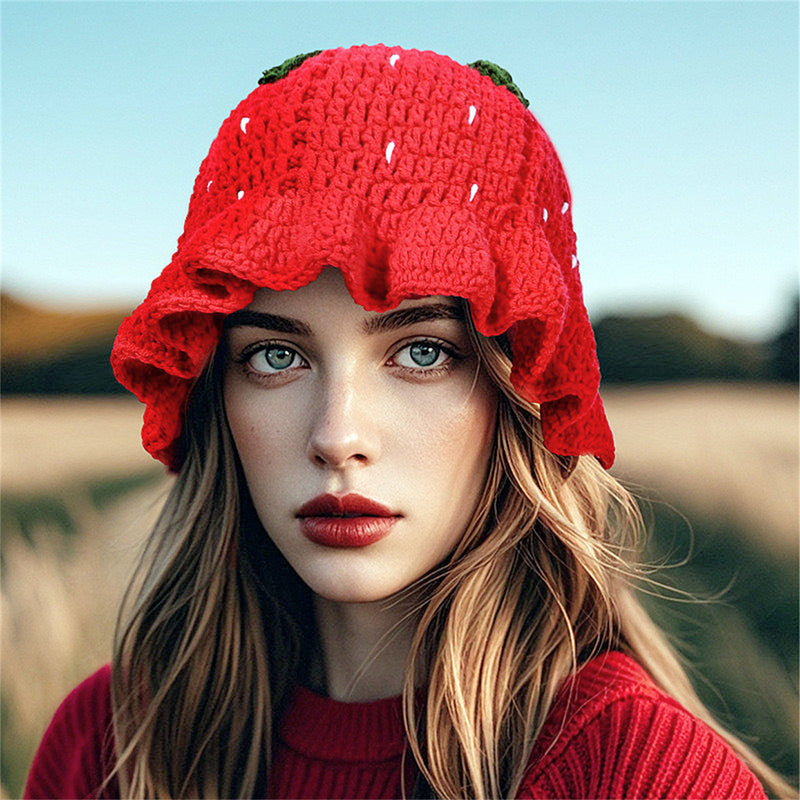 Knitted Crochet Hat Fruits Strawberries Oranges Handmade Cosplay Accessory - AwwwCos