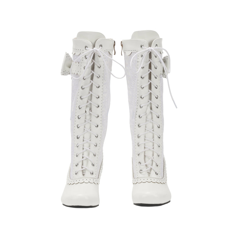 Lace Up Medieval Victorian Boots Cosplay Mid-Calf Boot with Ruffles