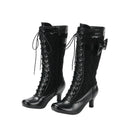 Lace Up Medieval Victorian Boots Cosplay Mid-Calf Boot with Ruffles - AwwwCos