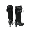 Lace Up Medieval Victorian Boots Cosplay Mid-Calf Boot with Ruffles - AwwwCos