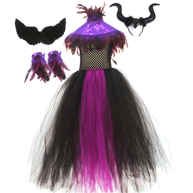 Little Witch Devil Handmade Knitted Dress Tutu Costume Wing