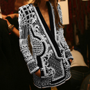 Luxury Palace French Style Women Small Suit Fashion V-neck Bead Printing Jacket - AwwwCos