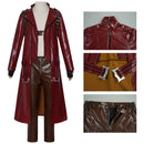 Male Game Dante Cosplay Costume Faux Leather Burgundy Trench - AwwwCos