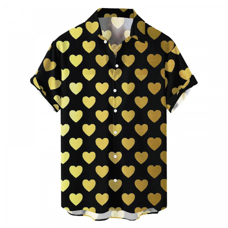 Male Hawaiian Blouse Valentines Party Aloha Button Down Holiday Shirt