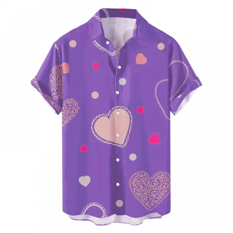 Male Hawaiian Blouse Valentines Party Aloha Button Down Holiday Shirt