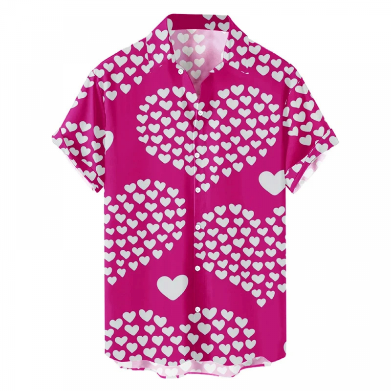 Male Hawaiian Blouse Valentines Party Aloha Button Down Holiday Shirt