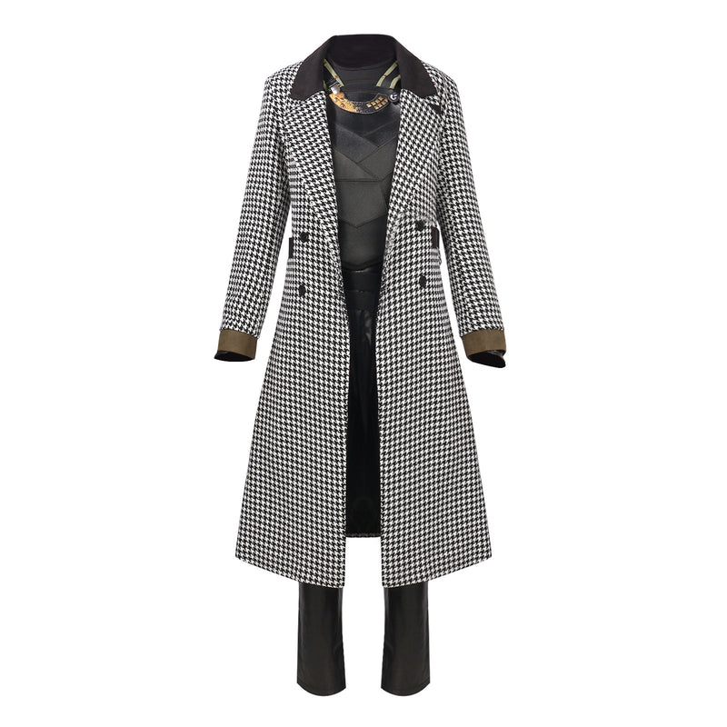 Male TV Series Loki Sylvie Cosplay Costume Houndstooth Trench - AwwwCos