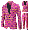 Male Valentine's Day Slim Fit Suit 3 Piece One Button Printed Uniform - AwwwCos