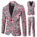 Male Valentine's Day Slim Fit Suit 3 Piece One Button Printed Uniform - AwwwCos