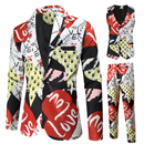 Male Valentine's Day Slim Fit Suit 3 Piece One Button Printed Uniform - AwwwCos
