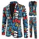 Male Valentine's Day Slim Fit Suit 3 Piece One Button Printed Uniform - AwwwCos