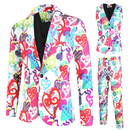 Male Valentine's Day Slim Fit Suit 3 Piece One Button Printed Uniform - AwwwCos