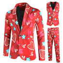 Male Valentine's Day Slim Fit Suit 3 Piece One Button Printed Uniform - AwwwCos