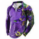 Men Mardi Gras Bowling Shirts Funny 1950s Hawaiian Vintage Tops