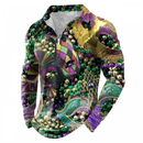 Mardi Gras Long Sleeve Bowling Shirts Funny 1950s Hawaiian Vintage Tops - AwwwCos