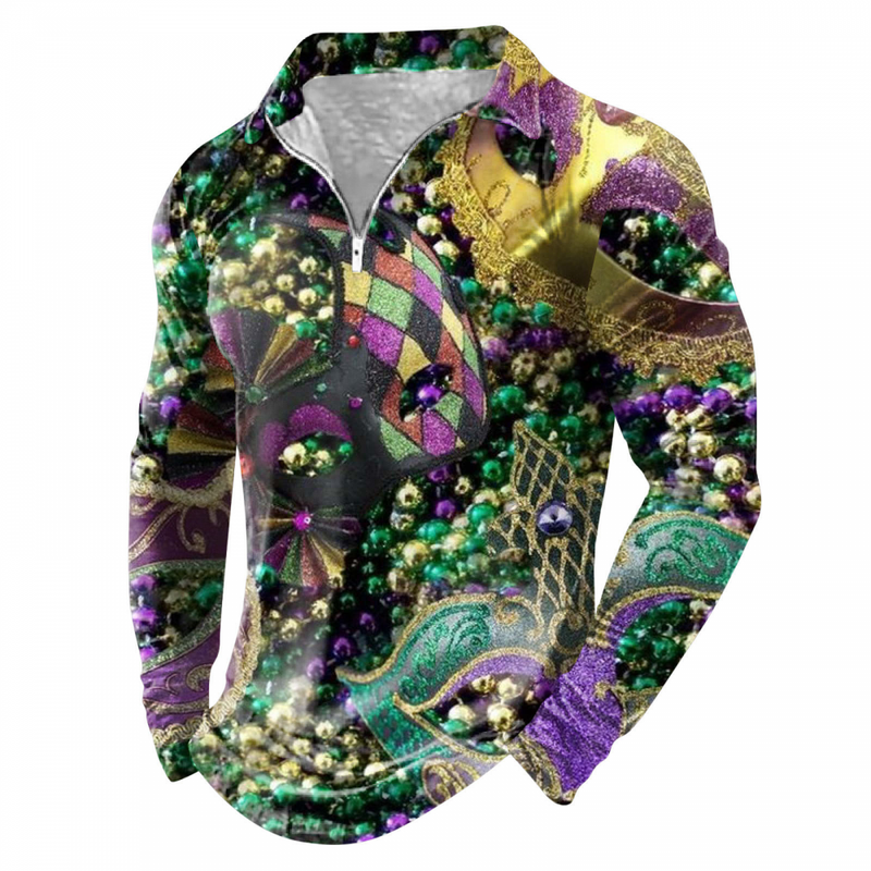 Mardi Gras Long Sleeve Bowling Shirts Funny 1950s Hawaiian Vintage Tops