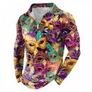 Mardi Gras Long Sleeve Bowling Shirts Funny 1950s Hawaiian Vintage Tops - AwwwCos