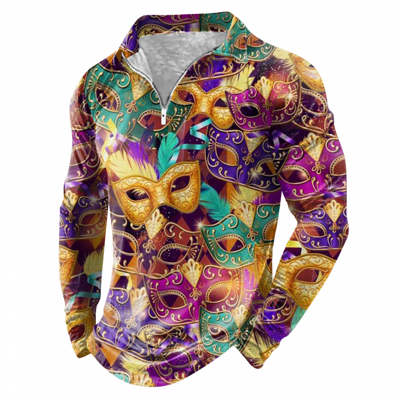 Mardi Gras Long Sleeve Bowling Shirts Funny 1950s Hawaiian Vintage Tops