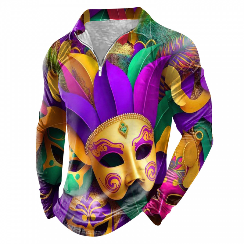 Mardi Gras Long Sleeve Bowling Shirts Funny 1950s Hawaiian Vintage Tops
