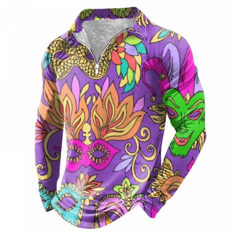 Mardi Gras Long Sleeve Bowling Shirts Funny 1950s Hawaiian Vintage Tops