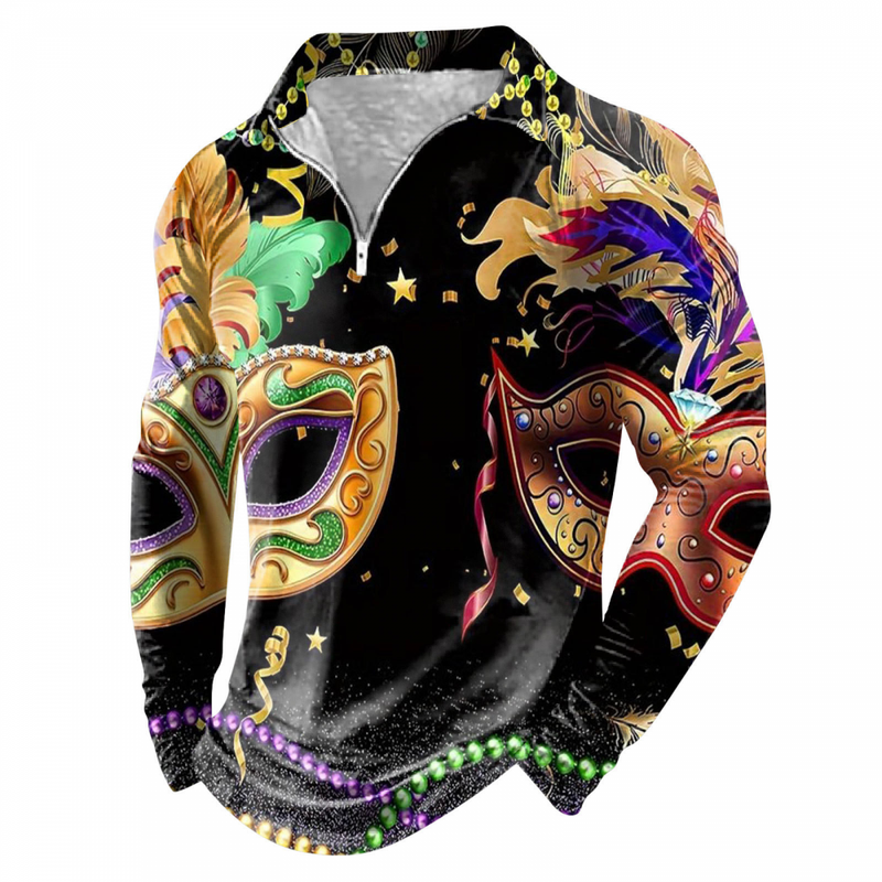Mardi Gras Long Sleeve Bowling Shirts Funny 1950s Hawaiian Vintage Tops