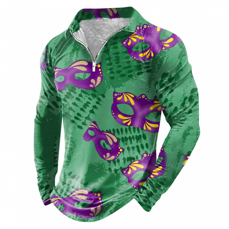 Mardi Gras Long Sleeve Bowling Shirts Funny 1950s Hawaiian Vintage Tops