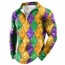 Mardi Gras Zipper Lapel Bowling Shirts Funny 1950s Hawaiian Vintage Tops - AwwwCos