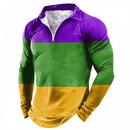 Mardi Gras Zipper Lapel Bowling Shirts Funny 1950s Hawaiian Vintage Tops - AwwwCos