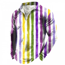 Mardi Gras Zipper Lapel Bowling Shirts Funny 1950s Hawaiian Vintage Tops - AwwwCos