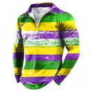 Mardi Gras Zipper Lapel Bowling Shirts Funny 1950s Hawaiian Vintage Tops - AwwwCos