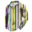 Mardi Gras Zipper Lapel Bowling Shirts Funny 1950s Hawaiian Vintage Tops - AwwwCos