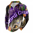 Mardi Gras Zipper Lapel Bowling Shirts Funny 1950s Hawaiian Vintage Tops - AwwwCos