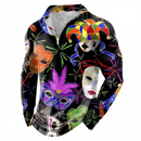 Mardi Gras Zipper Lapel Bowling Shirts Funny 1950s Hawaiian Vintage Tops - AwwwCos