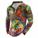 Mardi Gras Zipper Lapel Bowling Shirts Funny 1950s Hawaiian Vintage Tops - AwwwCos