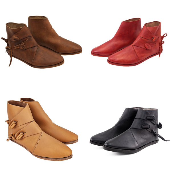Medieval Boots Slip on Lace Up  Pirate Viking Cosplay Tied Cuff Shoes