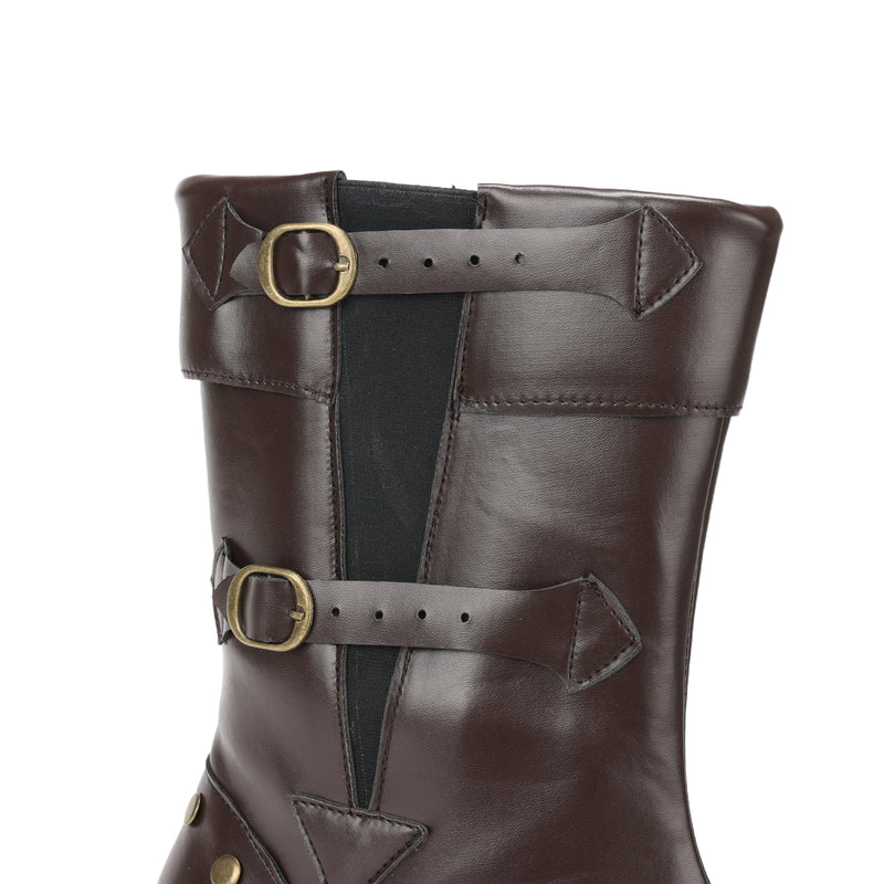 Medieval Gothic Rivet Motorcycle PU Faux Leather Boots With Stud