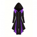 Medieval Gothic Witch Cosplay Hooded Slim Waist Bandage High Low Dress