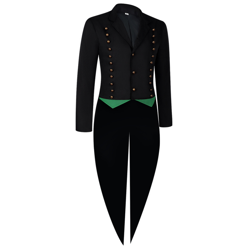 Medieval Men Gothic Performance Black Green Color Block Tuxedo - AwwwCos