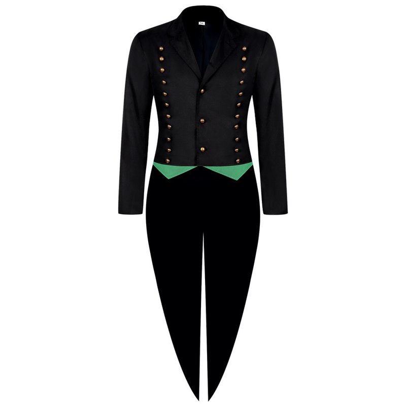 Medieval Men Gothic Performance Black Green Color Block Tuxedo - AwwwCos