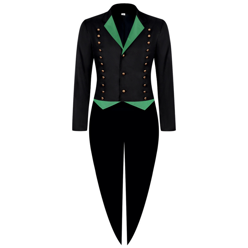 Medieval Men Gothic Performance Black Green Color Block Tuxedo - AwwwCos