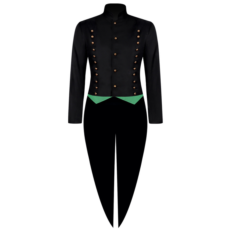 Medieval Men Gothic Performance Black Green Color Block Tuxedo - AwwwCos
