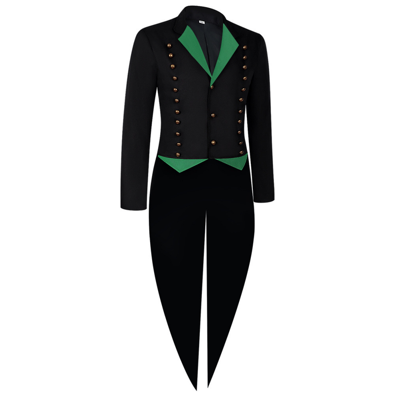 Medieval Men Gothic Performance Black Green Color Block Tuxedo - AwwwCos