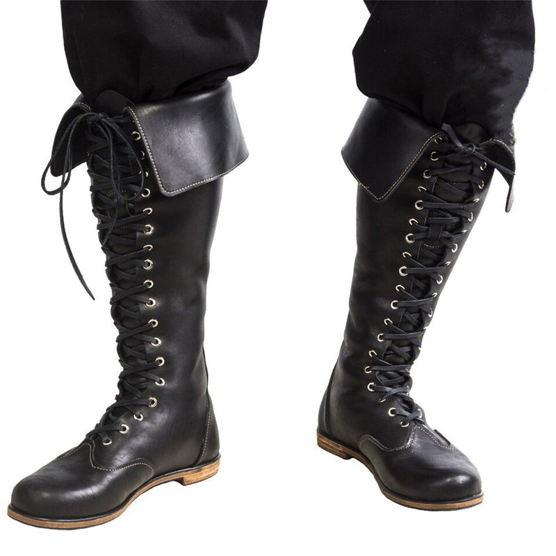Medieval Pirate Viking Cosplay Gothic Boots High Tube Tied Shoes