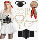 Medieval Pirate Viking Cosplay Prop Belt Corset Hat Eye Patch Necklace Earring