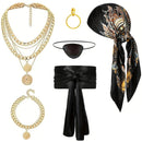 Medieval Pirate Viking Cosplay Prop Belt Corset Hat Eye Patch Necklace Earring