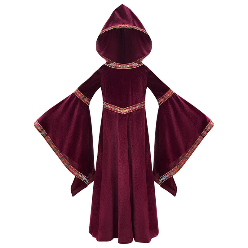 Medieval Renaissance Princess Cosplay Hooded Robe Bell Sleeve Dress - AwwwCos